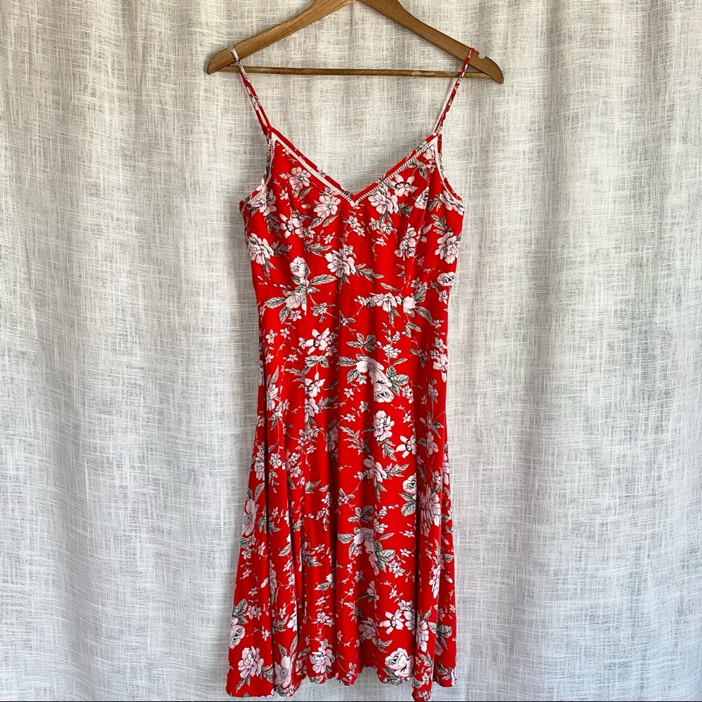 Lulu's Red Floral Print Midi Dress - Picture 1 of 9